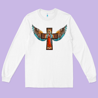 Our Lady Of Guadalupe Cross With Wings Long Sleeve Tee Designed By Barkaloodesign