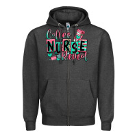 Charcoal Heather coffee nurse repeat Zipper Hoodie - RanaPortraitStore