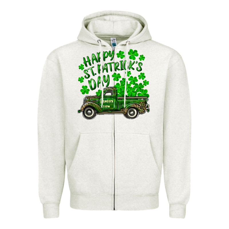 Happy St. Patricks Day Shamrock Farm Truck Zipper Hoodie by RanaPortraitStore | Teevron