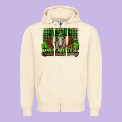 Zipper Hoodie happy st. patricks day horses with leprechaun