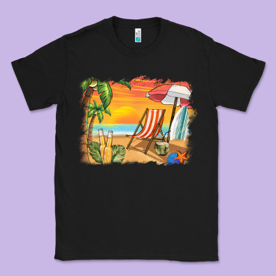 Sunset Beach Background Classic Tee Designed By Barkaloodesign