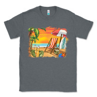 Charcoal Heather sunset beach background Classic Tee - BarkalooDesign