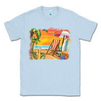 Dusty Blue sunset beach background Classic Tee - BarkalooDesign