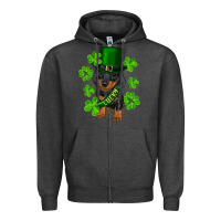 Charcoal Heather st. patricks day lucky dachshund puppy Zipper Hoodie - RanaPortraitStore