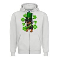 Dove Grey st. patricks day lucky dachshund puppy Zipper Hoodie - RanaPortraitStore