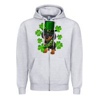 Heather Grey st. patricks day lucky dachshund puppy Zipper Hoodie - RanaPortraitStore
