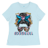 Baby Blue dog mama messy bun Ladies Tee - BarkalooDesign
