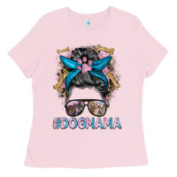 Bubblegum Pink dog mama messy bun Ladies Tee - BarkalooDesign