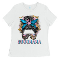 White dog mama messy bun Ladies Tee - BarkalooDesign