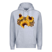 Heather Grey sunflower leopard patch Premium Hoodie - AdoDesignShop
