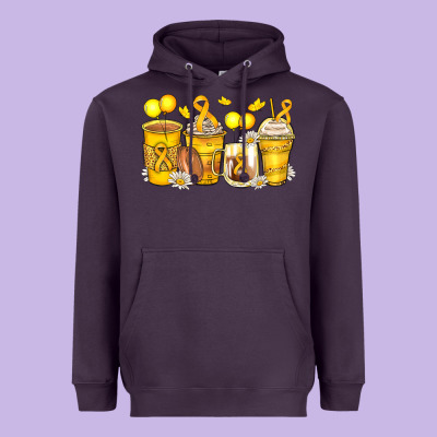 Childhood Cancer Coffee Cups Heavyweight Hoodie Designed By Zillion Design Studio