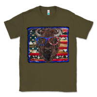 Army Green bison with american flag Classic Tee - RanaPortraitStore