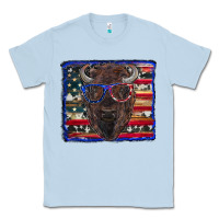 Dusty Blue bison with american flag Classic Tee - RanaPortraitStore