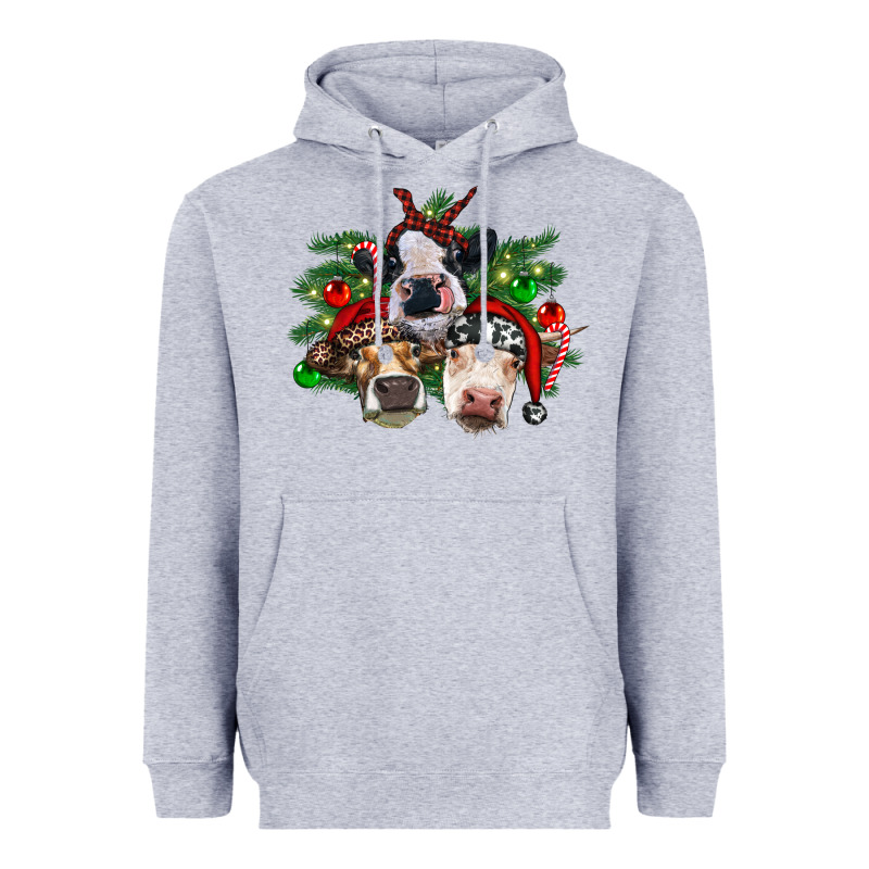Christmas Cows With Tree Heavyweight Hoodie by RanaPortraitStore | Teevron