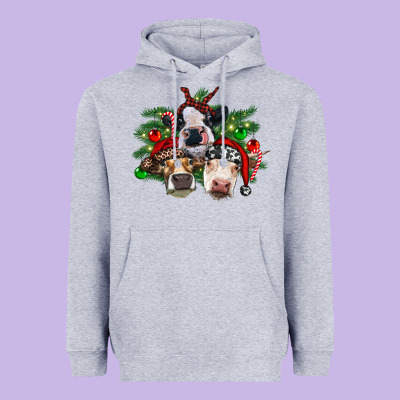 Christmas Cows With Tree Heavyweight Hoodie Designed By Ranaportraitstore