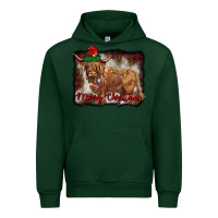 Forest Green merry christmas highland cow Urban Hoodie - BarkalooDesign