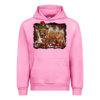 Fuchsia Pink merry christmas highland cow Urban Hoodie - BarkalooDesign