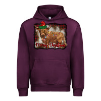 Mauve Wine merry christmas highland cow Urban Hoodie - BarkalooDesign