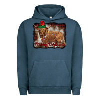 Pigment Midnight Navy merry christmas highland cow Urban Hoodie - BarkalooDesign