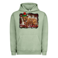 Pigment Oil Green merry christmas highland cow Urban Hoodie - BarkalooDesign