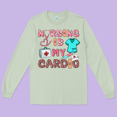 Nursing Is My Cardio Long Sleeve Tee Designed By Barkaloodesign