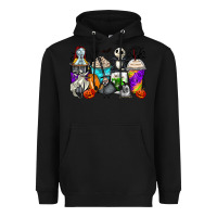 Black halloween cartoon characters coffee cups Heavyweight Hoodie - Zillion Design Studio