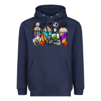 Navy halloween cartoon characters coffee cups Heavyweight Hoodie - Zillion Design Studio