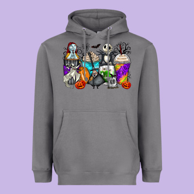 Halloween Cartoon Characters Coffee Cups Heavyweight Hoodie Designed By Zillion Design Studio
