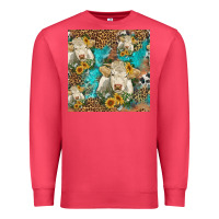 Cardinal sunflowers charolais cow seamless pattern Premium Sweatshirt - HRA Design Shop