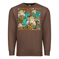 Chestnut sunflowers charolais cow seamless pattern Premium Sweatshirt - HRA Design Shop