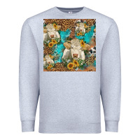 Heather Grey sunflowers charolais cow seamless pattern Premium Sweatshirt - HRA Design Shop