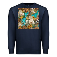 Navy sunflowers charolais cow seamless pattern Premium Sweatshirt - HRA Design Shop