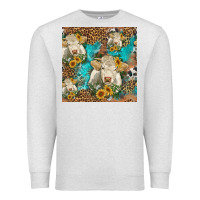 Oatmeal Heather sunflowers charolais cow seamless pattern Premium Sweatshirt - HRA Design Shop