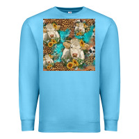 Ocean Blue sunflowers charolais cow seamless pattern Premium Sweatshirt - HRA Design Shop