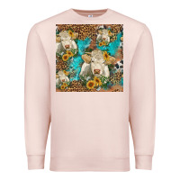 Pale Pink sunflowers charolais cow seamless pattern Premium Sweatshirt - HRA Design Shop
