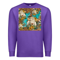 Purple sunflowers charolais cow seamless pattern Premium Sweatshirt - HRA Design Shop