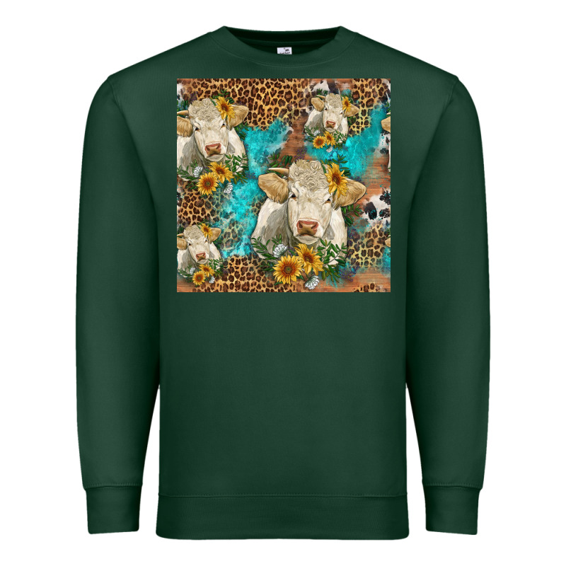 Sunflowers Charolais Cow Seamless Pattern Premium Sweatshirt by HRA Design Shop | Teevron