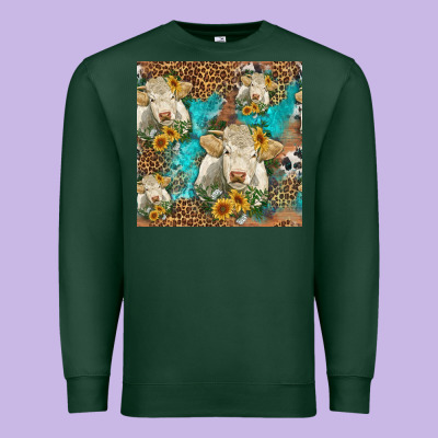 Sunflowers Charolais Cow Seamless Pattern Premium Sweatshirt Designed By Hra Design Shop