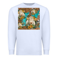 White sunflowers charolais cow seamless pattern Premium Sweatshirt - HRA Design Shop