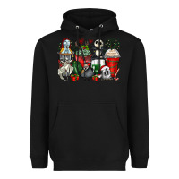 Black Christmas cartoon characters coffee cups Heavyweight Hoodie - Zillion Design Studio
