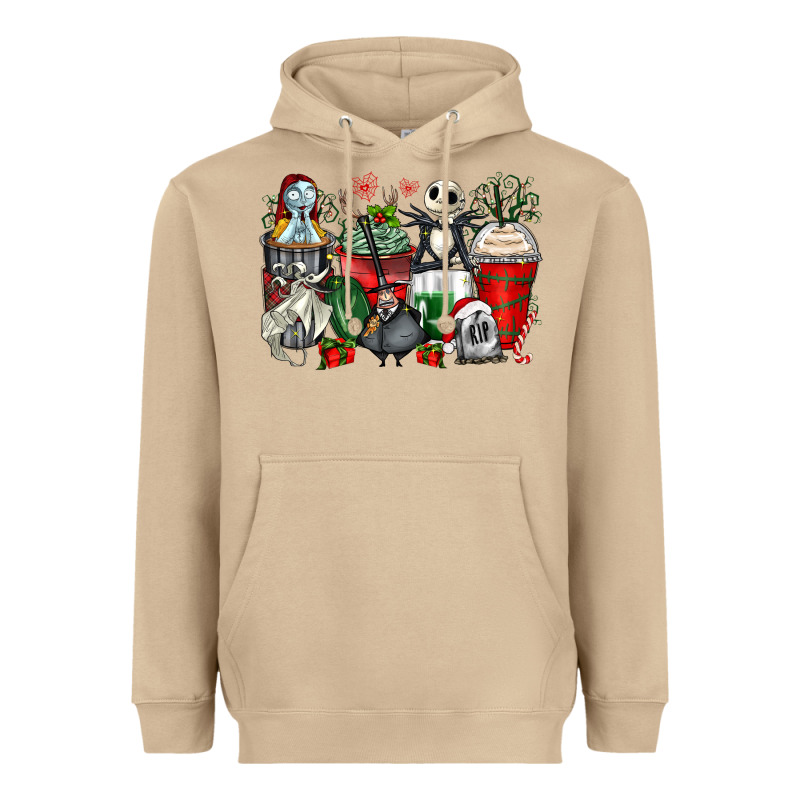 Christmas Cartoon Characters Coffee Cups Heavyweight Hoodie by Zillion Design Studio | Teevron