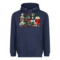 Navy Christmas cartoon characters coffee cups Heavyweight Hoodie - Zillion Design Studio