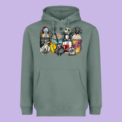 Cartoon Characters Coffee Cups Heavyweight Hoodie Designed By Zillion Design Studio