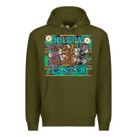 Army Green easter happy easter western bunnies daisies Premium Hoodie - Artiststas
