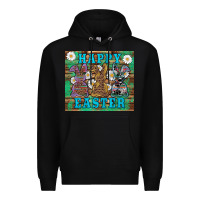 Black easter happy easter western bunnies daisies Premium Hoodie - Artiststas