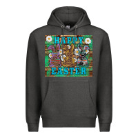 Charcoal Heather easter happy easter western bunnies daisies Premium Hoodie - Artiststas