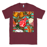 Burgundy american football snacks with serape and leopard Classic Tee - BundleAndBundleShop