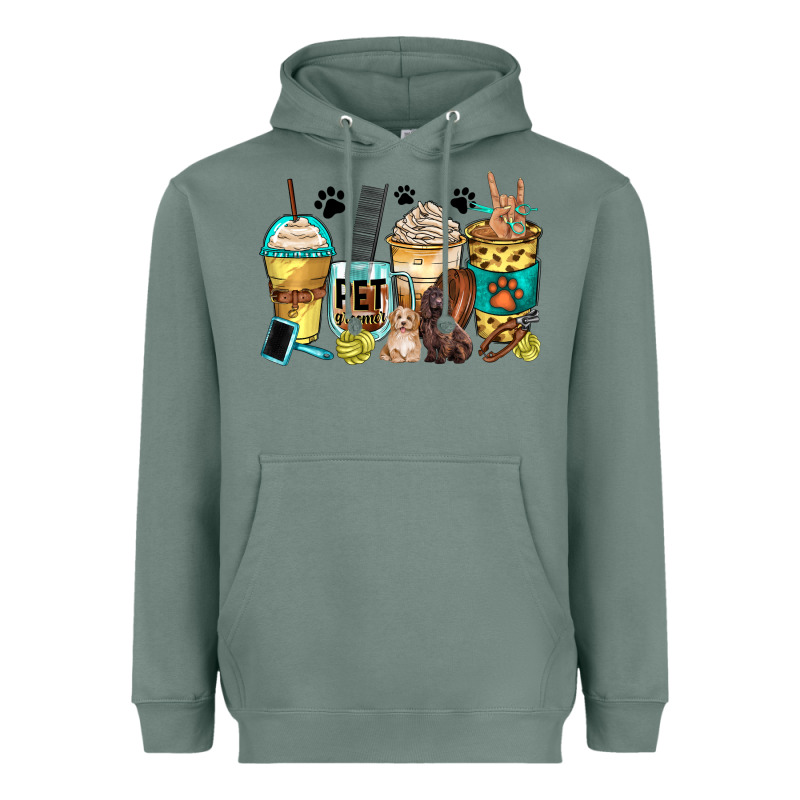 Pet Groomer Coffee Cups Heavyweight Hoodie by Zillion Design Studio | Teevron