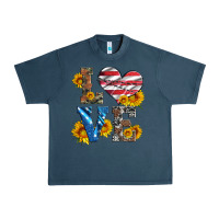 Midnight Navy love with sunflowers and usa flag Urban Heavy Tee - Artiststas