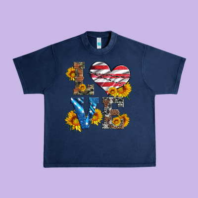 Love With Sunflowers And Usa Flag Urban Heavy Tee Designed By Artiststas